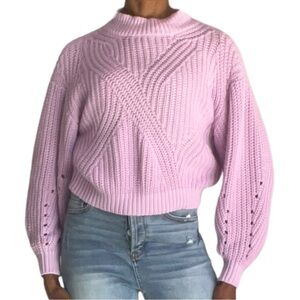 BP. LILAC CROP KNITTED SWEATER WITH DECORATIVE SLEEVES